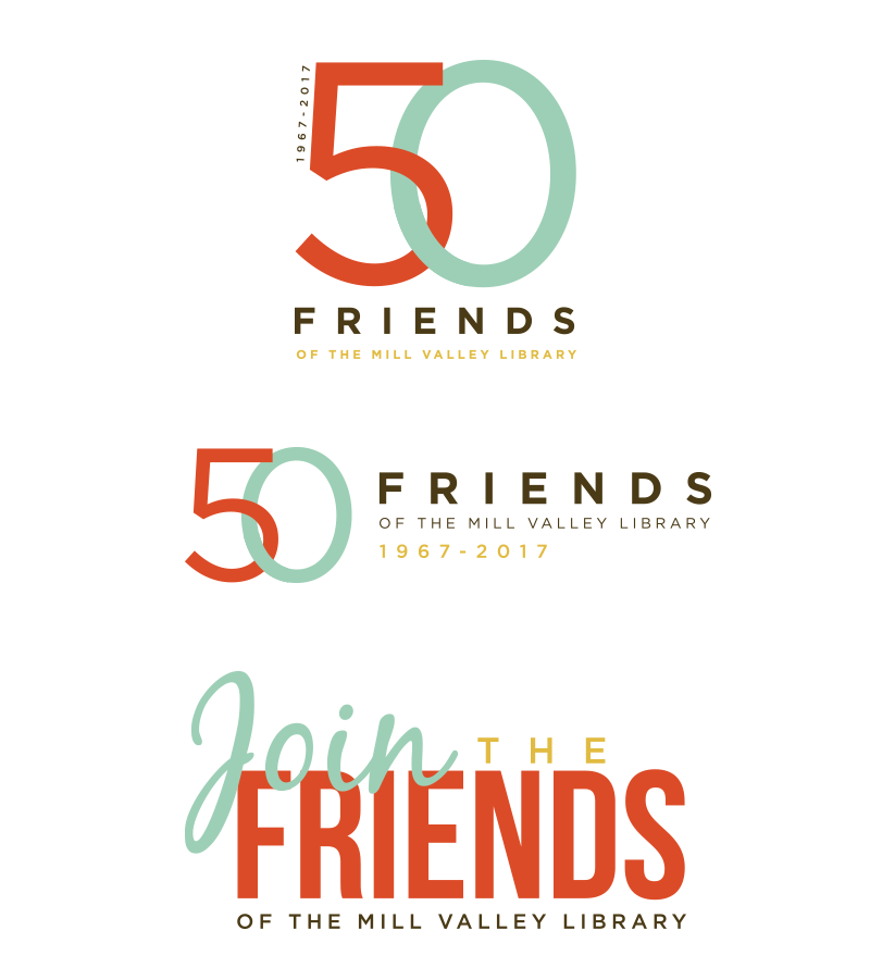 Friends of the Mill Valley Public Library 50th anniversary logo featuring an intertwined 5 and 0
