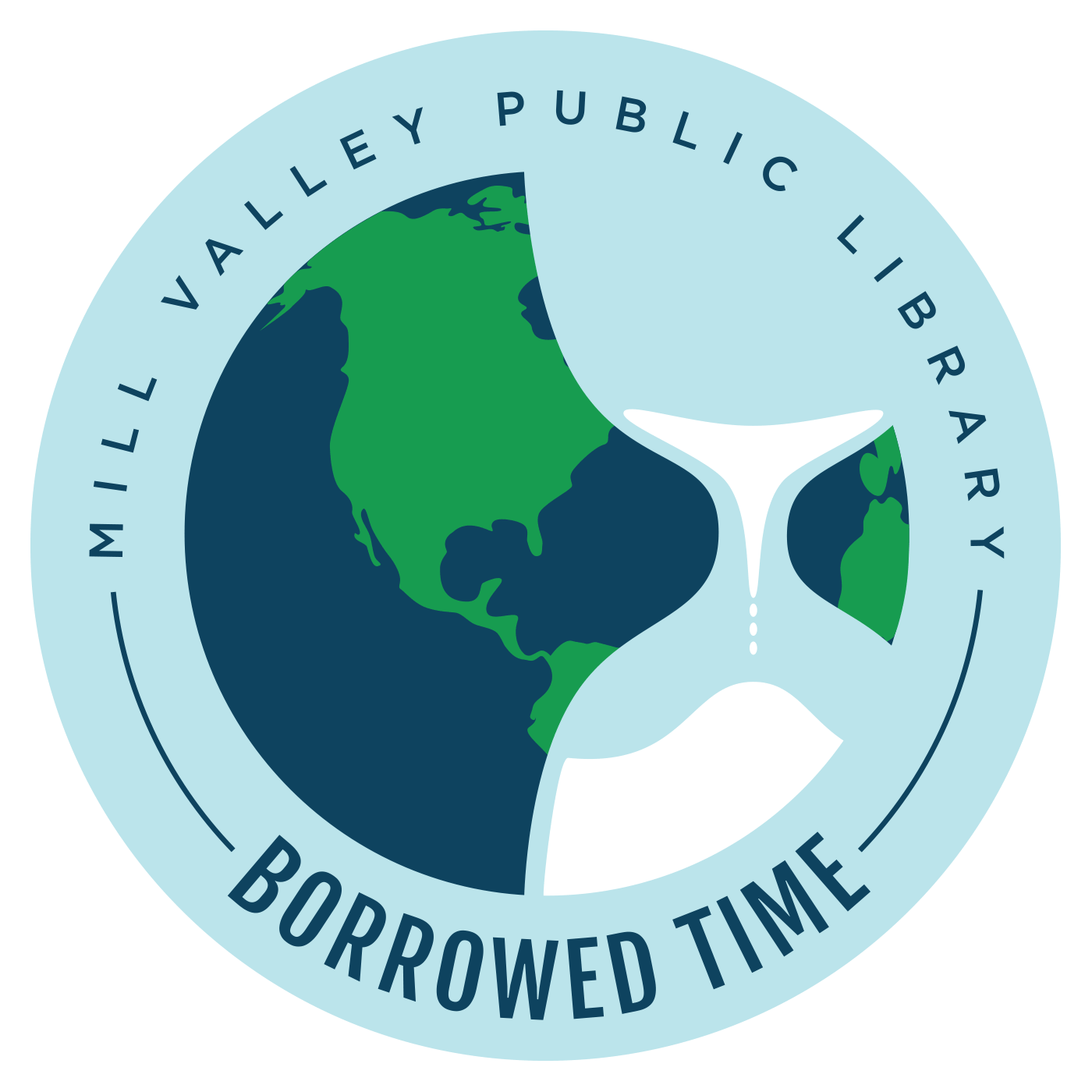 animated Borrowed Time logo: a globe with an hour glass on top of it animated to have the hour glass time run out as the land slowly disappears into the ocean