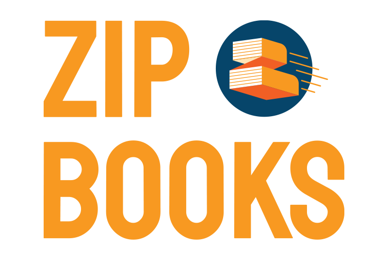 Zip Books logo featuring a set of flying books