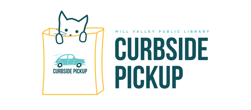 Curbside Pickup Cat branding illustration: cat popping out of a paper bag that has an
image of a car on it that says curbside pickup. width=