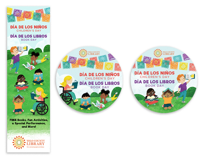 Día de los niños and Día de los libros bookmark and buttons