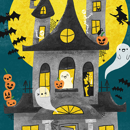 illustration of a cute haunted house