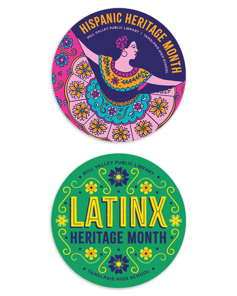 Mill
Valley Public Library's Latinx Heritage Month 2023 buttons