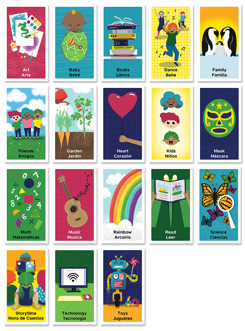 18 different illustrated loteria cards.