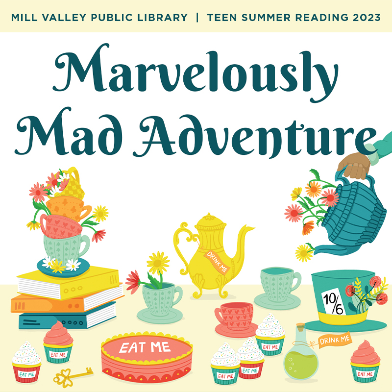 image of the
Marvelously Mad Adventure branding featuring an Alice in Wonderland mad hatter tea party inspired illustrated scene.