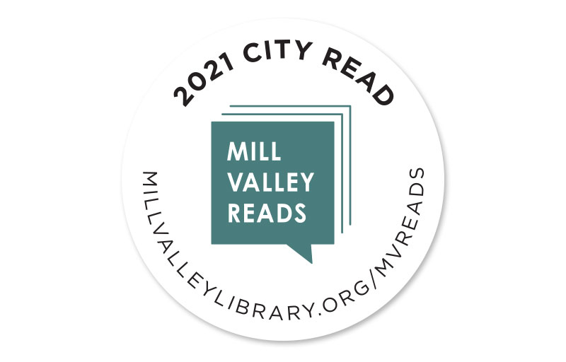 Mill Valley Reads sticker
with a book icon and website address