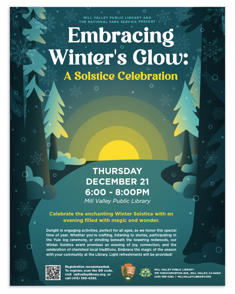 Mill
Valley Public Library's Winter Solstice celebration flyer