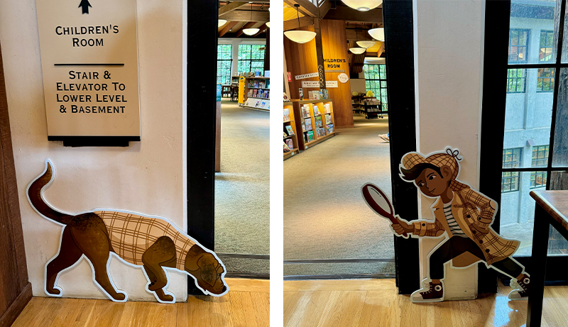 a small sample of the Super Sleuth Summer display featuring a 
life sized version of Super Sleuth Sam and his dog companion Winston.